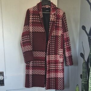 Express Burgundy and White Plaid Coat